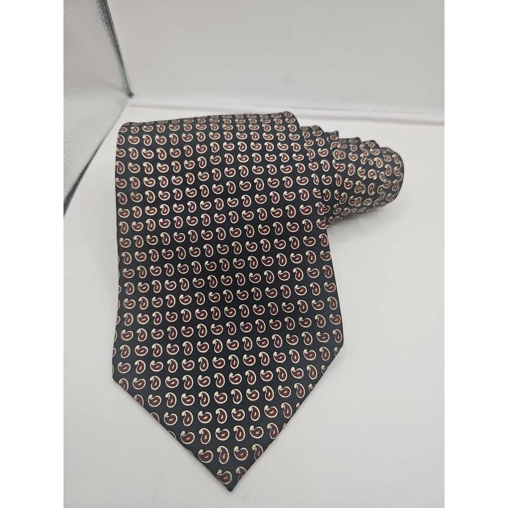 VINTAGE Polo Ralph‎ Lauren Tie Mens Hand Made Black Burgundy Paisley 56" x 4"